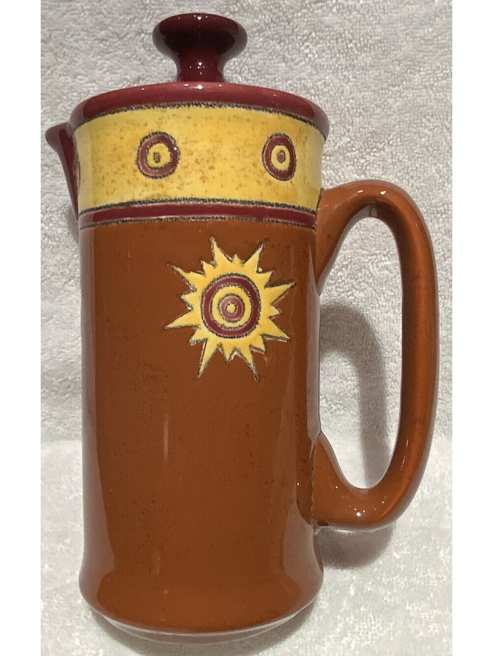 Mid Century Modern Tall Ecuadorian Artesa 8.75”H Sun Design 32oz. Pitcher
